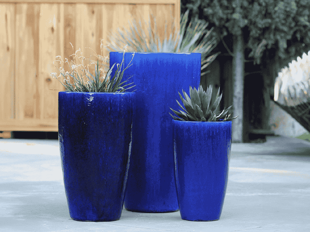 XLG TALL CONE PLANTER, FALLING BLUE, SET OF 3- 22"X38", 17.5"X27", 13"X22.5"