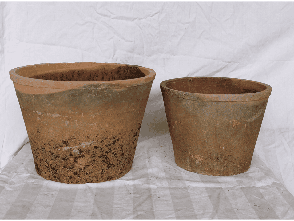 WEMBLEY TERRA COTTA FARM POTS, MOSSED REDSTONE, 10"X6.5", 8.0"X5.5" (SOLD IN CASE OF 2 SETS)