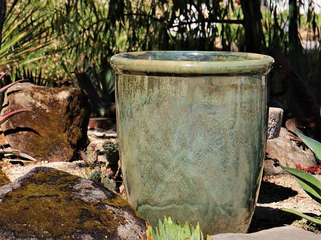 TALL GARDEN POT, ANTIQUE JADE, SET OF 3-19.5"X21.5", 15.5"X17.0", 11.5"X13.5"