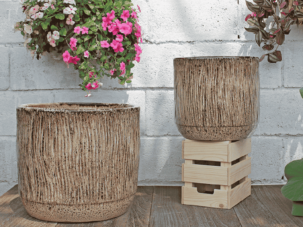 DELPHINIUM PLANTER, LIGHT MOCHA, SET OF 2- 16.5" X 15.0, 12.5" X 12.0"