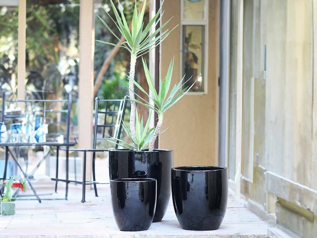 MILANO CONE PLANTER, BLACK, SET OF 3- 18"X19.5", 14.5"X15.5", 12"X12"