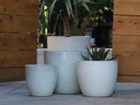 COCO POTS, WHITE SATIN, SET OF 3- 19"X17", 15'X13", 12"X11"