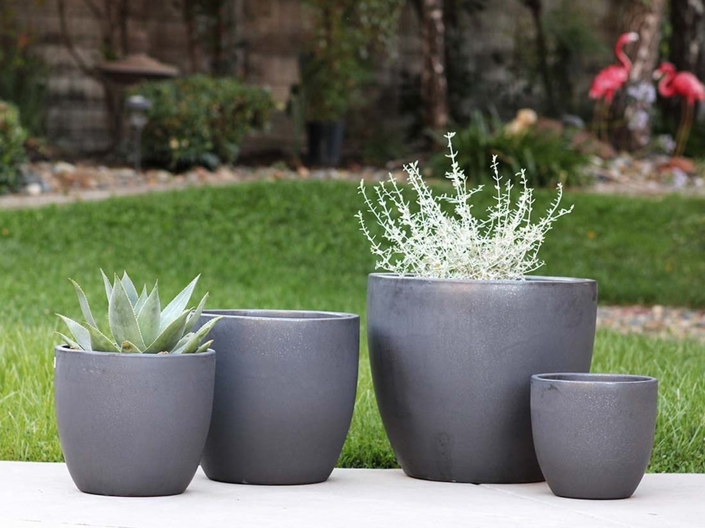 COCO POTS, MATTE BLACK, SET OF 4- 23"X20", 19"X17", 15"X13", 12"X11"