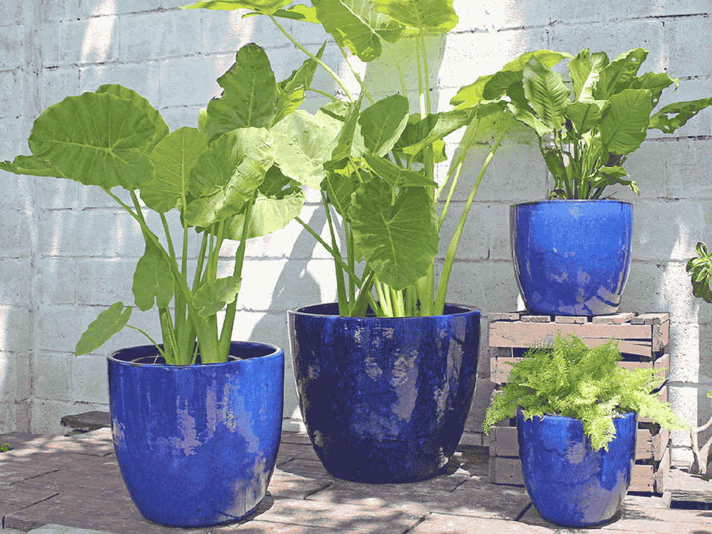 COCO POTS, FALLING BLUE, SET OF 4-23"X20", 19"X17", 15"X13", 12"X11"
