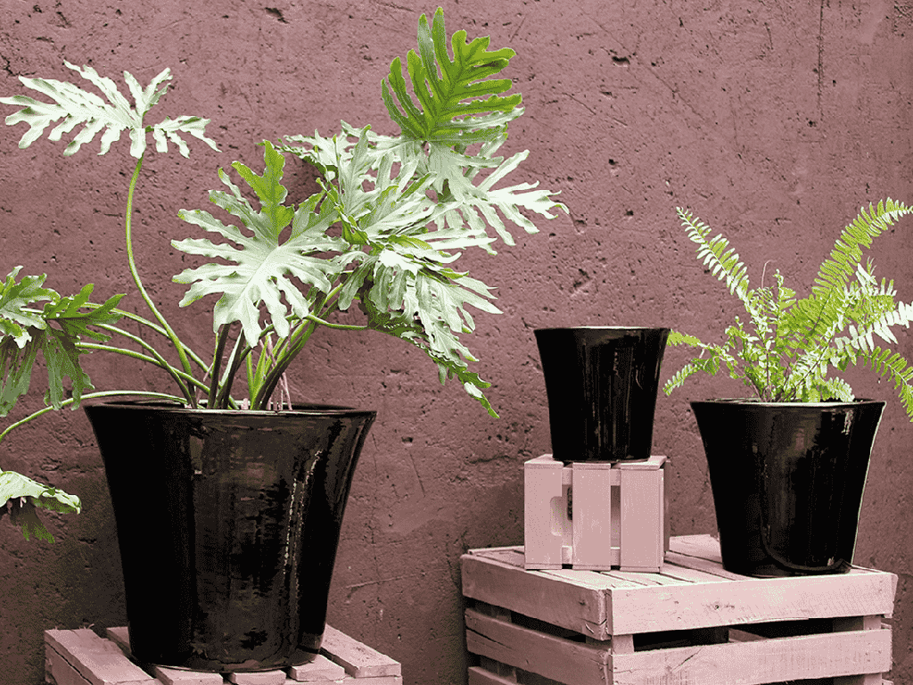 LOW TAPERED GARDEN POTS, BLACK, SET OF 3 - 18"X16", 14"X13", 10"X9"