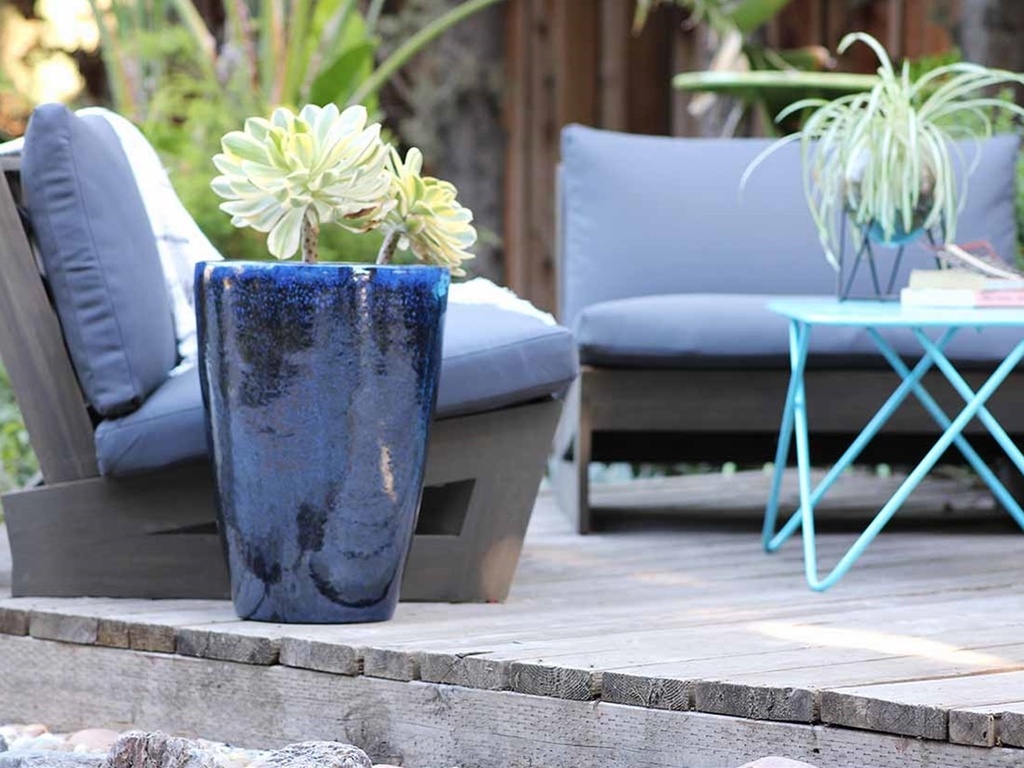 TALL TAPERED PLANTER, SOLSTICE BLUE, SET OF 3-17.0" X 23.0", 13.0" X 18.0", 11.0" X 14.0"