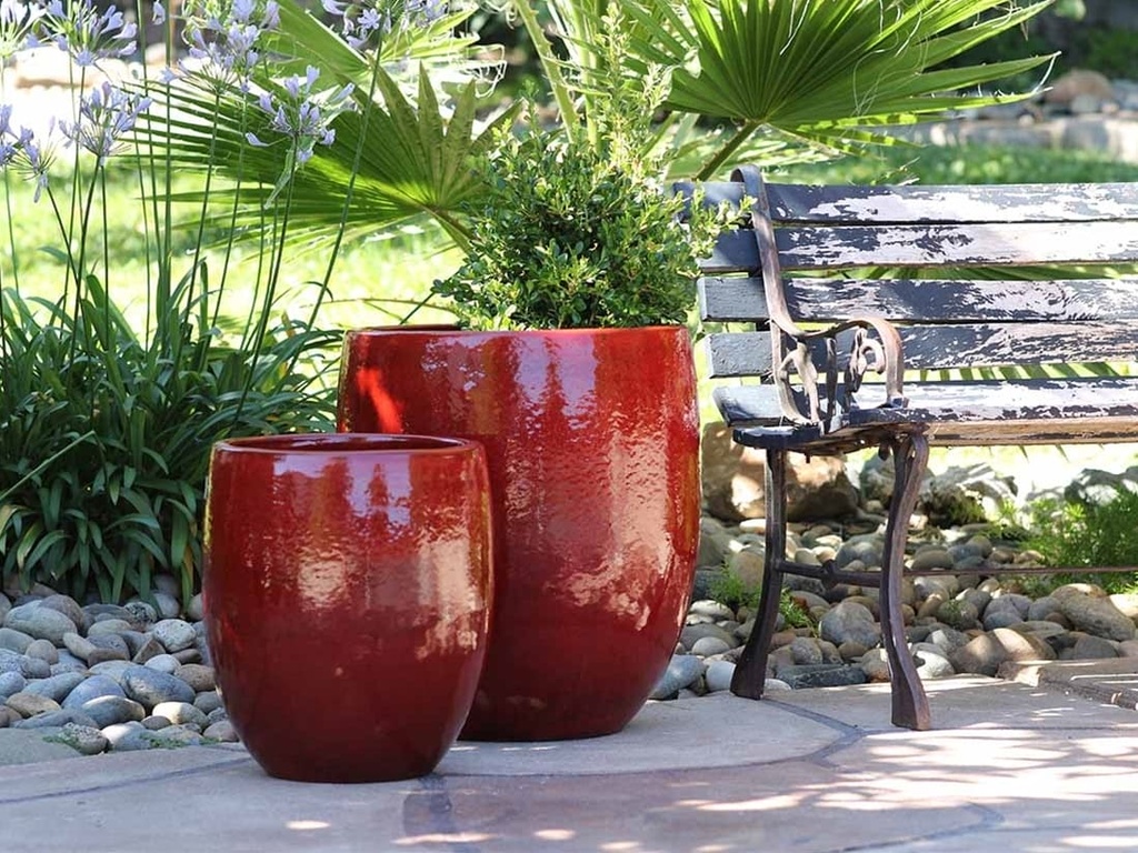 TALL MILANO PLANTER, LAVISH RED, SET OF 3-22.0" X 23.5" 17.0" X 18.5" 12.5" X 14.0"
