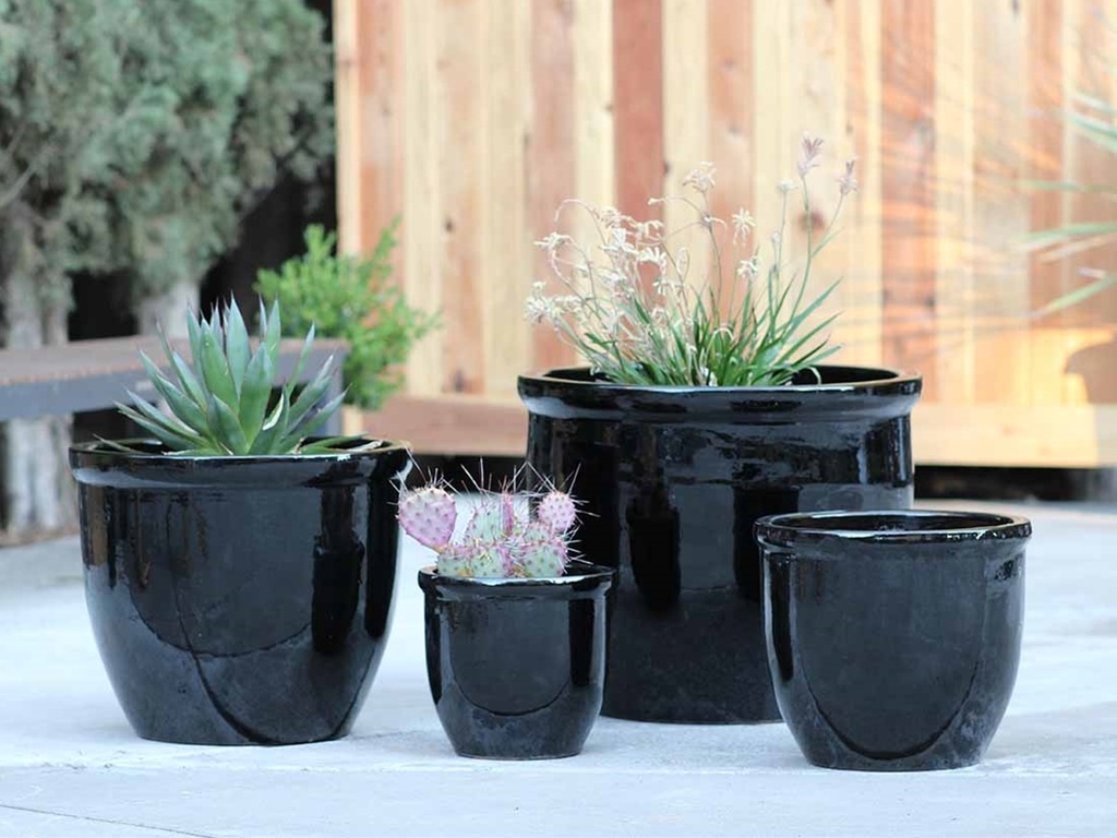 CANA GARDEN PLANTER, BLACK, SET OF 4- 24"X20", 19"X17", 16"X13", 12"X10"