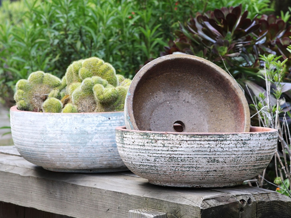 TUSCAN VILLAGE HAND THROWN BOWL, ATLANTIS SKY, SET OF 3 - 14.0" X 6.0", 12.0" X 5.0", 9.5" X 3.5"