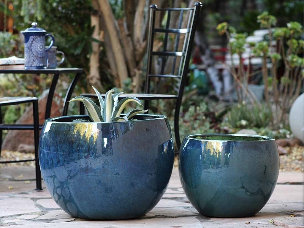 LOW MILANO PLANTER, GREEN  MIRAGE, SET OF 3 - 21.5" X 15.5", 16.0" X 12.0", 12.0" X 10.0"