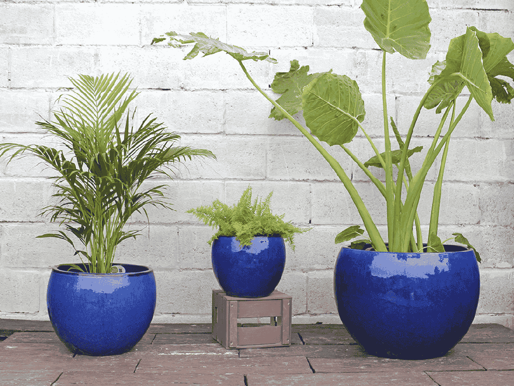 LOW MILANO PLANTER, FALLING BLUE, SET OF 3 - 21.5" X 15.5", 16.0" X 12.0", 12.0" X 10.0"