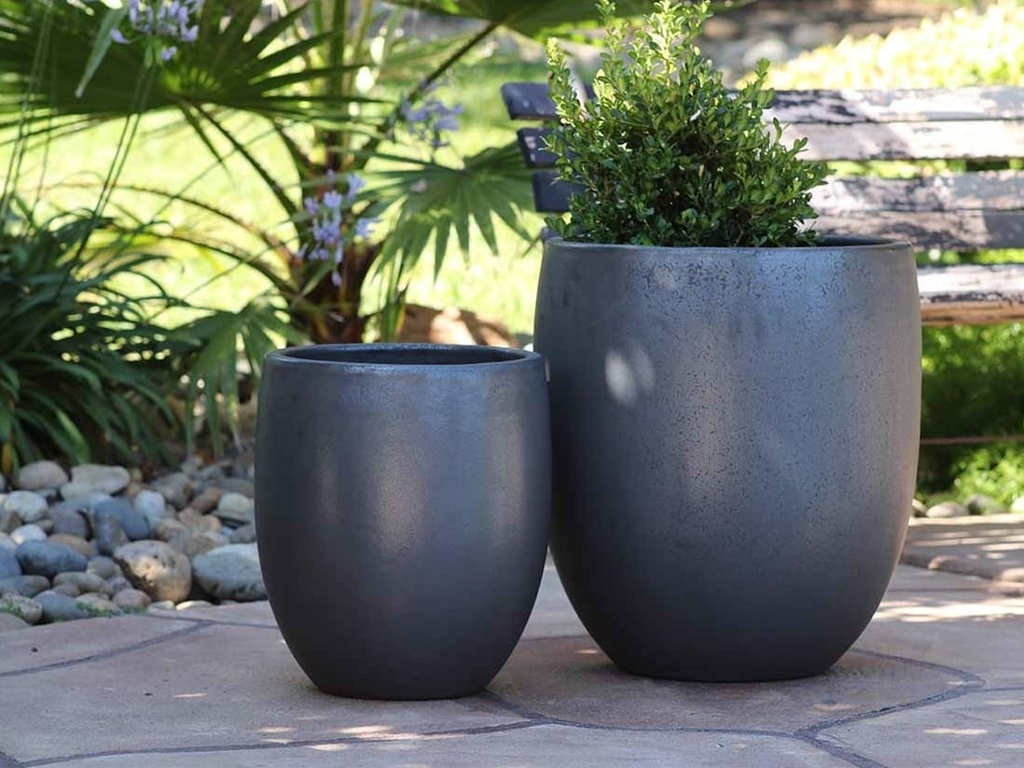 TALL MILANO PLANTER, MATTE BLACK -  SET OF 3-  22.0" X 23.5" 17.0" X 18.5" 12.5" X 14.0"