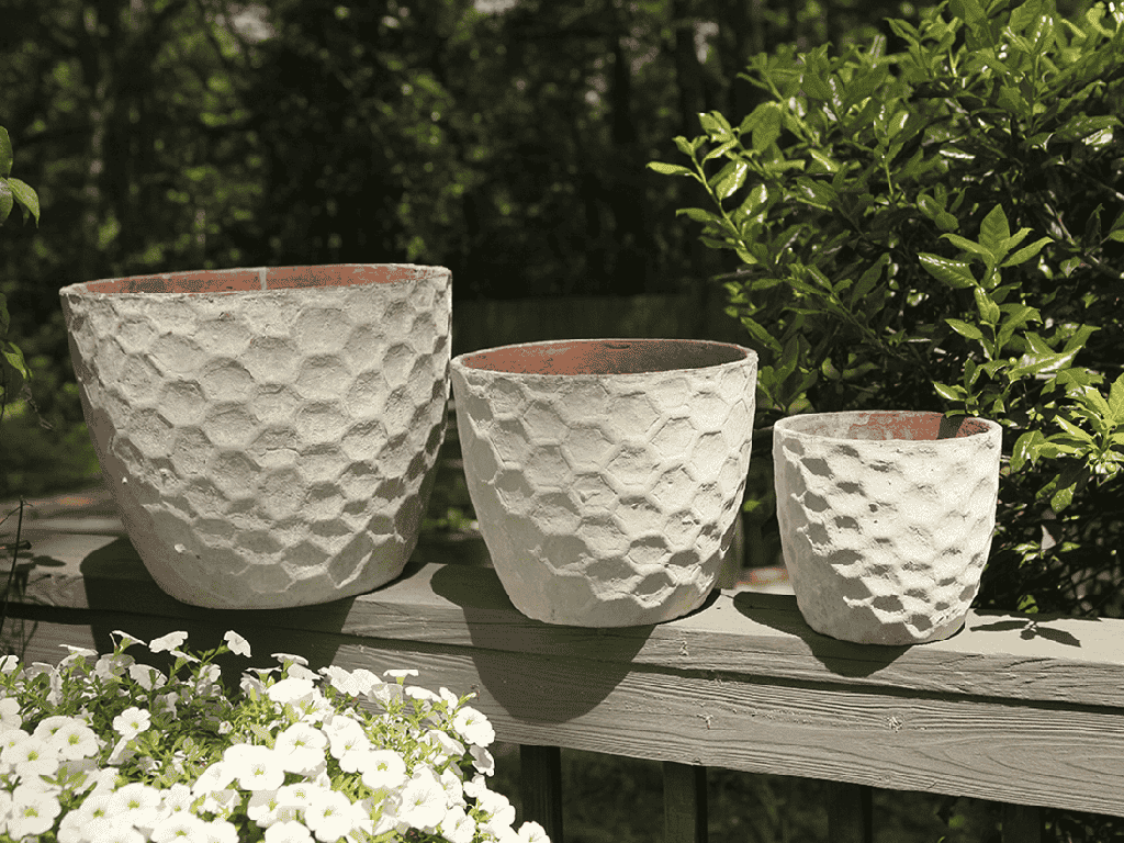 TUSCAN VILLAGE HAND THROWN EGG HEXAGON HANDTHROWN, ATLANTIS SKY, SET OF 3 - 15"X12.5", 11"X9.5", 7.5"X7"