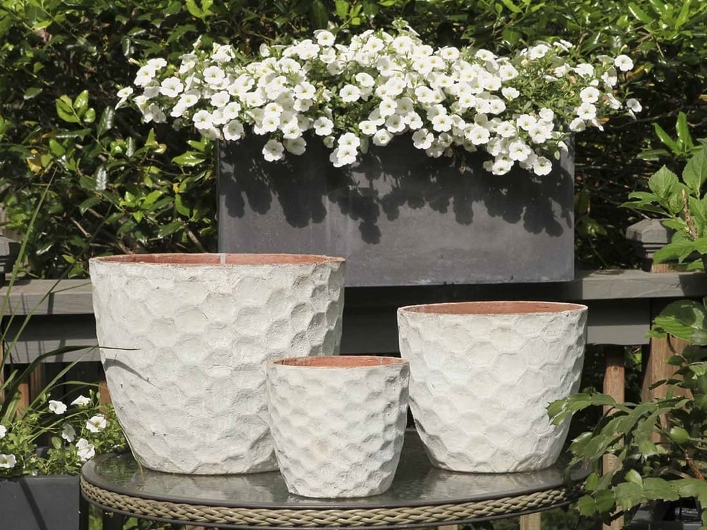 TUSCAN VILLAGE HAND THROWN EGG HEXAGON HANDTHROWN, ATLANTIS SKY, SET OF 3 - 15"X12.5", 11"X9.5", 7.5"X7"