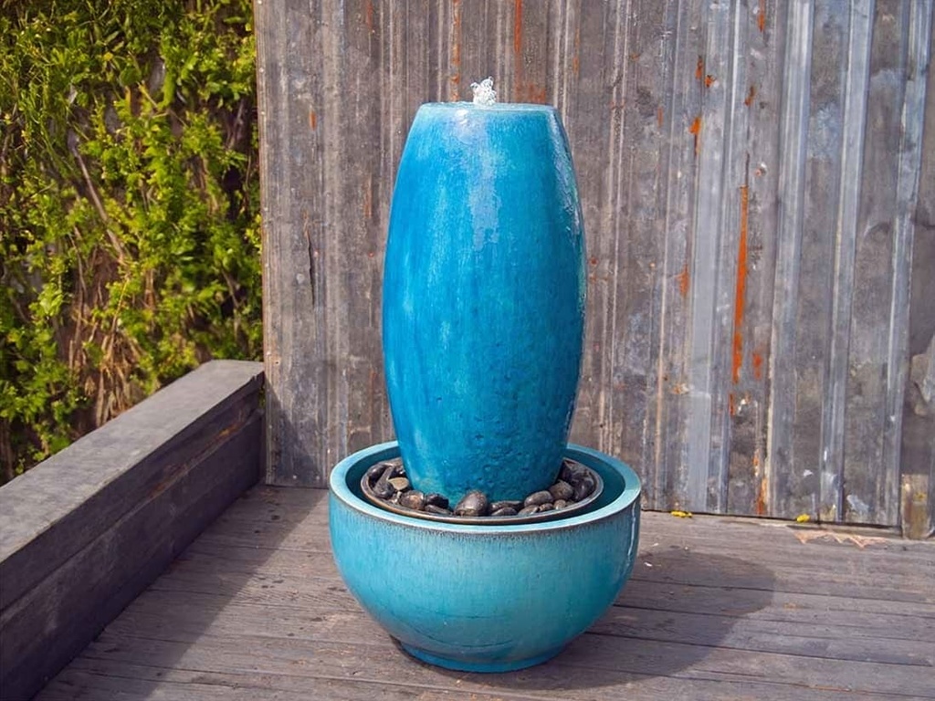 DRUM SHAPE POT, FOUNTAIN, FALLING AQUA, SIZE A, 15"X36"  (BASE/PUMP SOLD SEPERATELY)