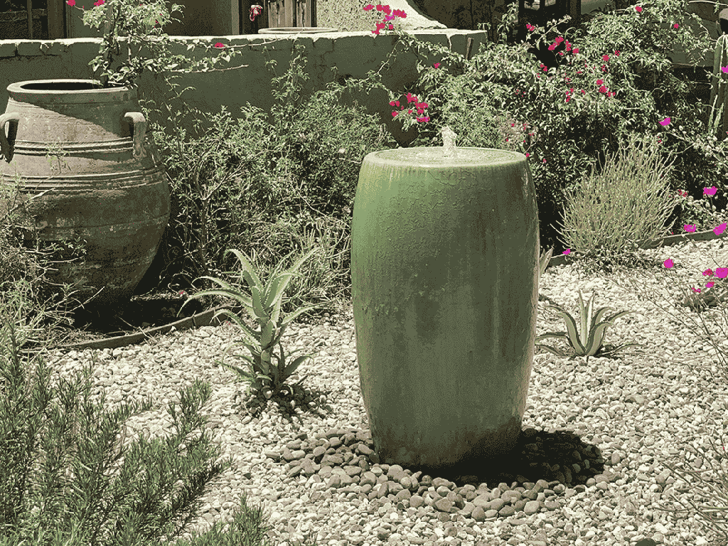 DRUM SHAPE FOUNTAIN, GREEN STREAM, 20"X35"  (BASE/PUMP SOLD SEPERATELY)