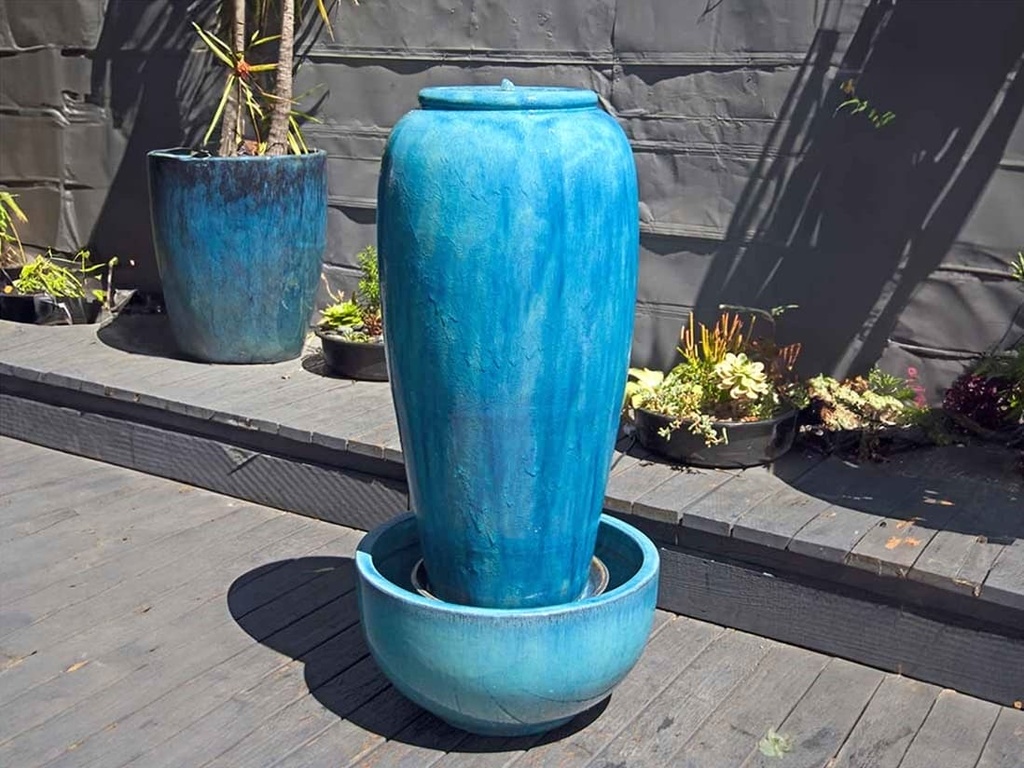 LARGE TALL JAR, FOUNTAIN, FALLING AQUA, SIZE B, 22"X46.5"  (BASE/PUMP SOLD SEPERATELY)