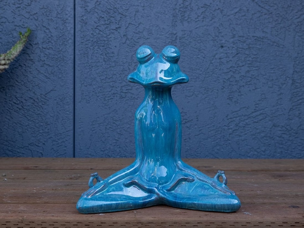 MEDITATION FROG, FALLING AQUA 18.5"X10.5"X18.5"