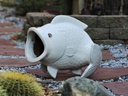 LARGE LEAPING CARP, WHITE NATURE STONE 18"X17"X20"