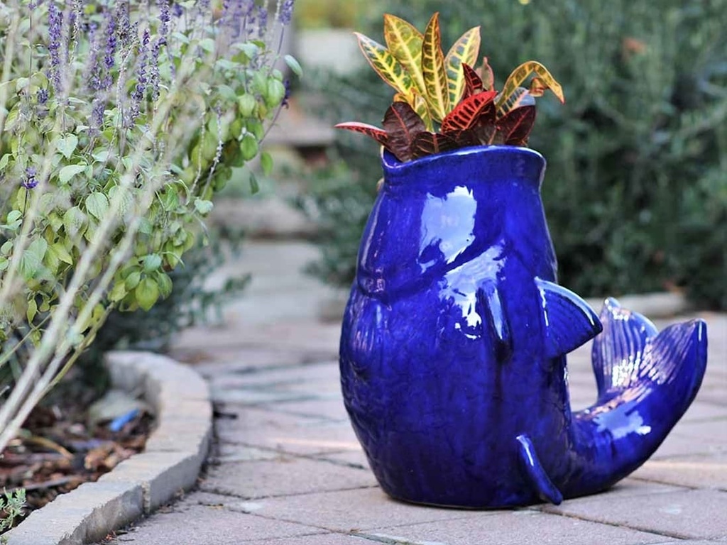 LEAPING CARP, FALLING BLUE 14.5"X14.5"X15"