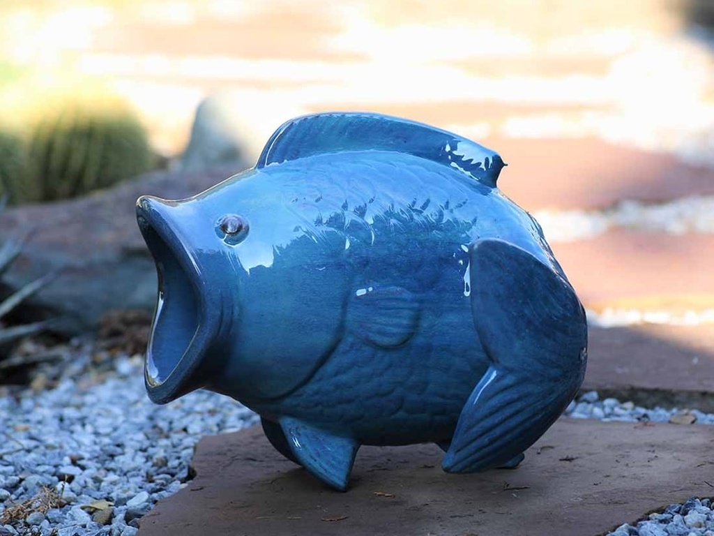 LEAPING CARP, FALLING AQUA 14.5"X14.5"X15"