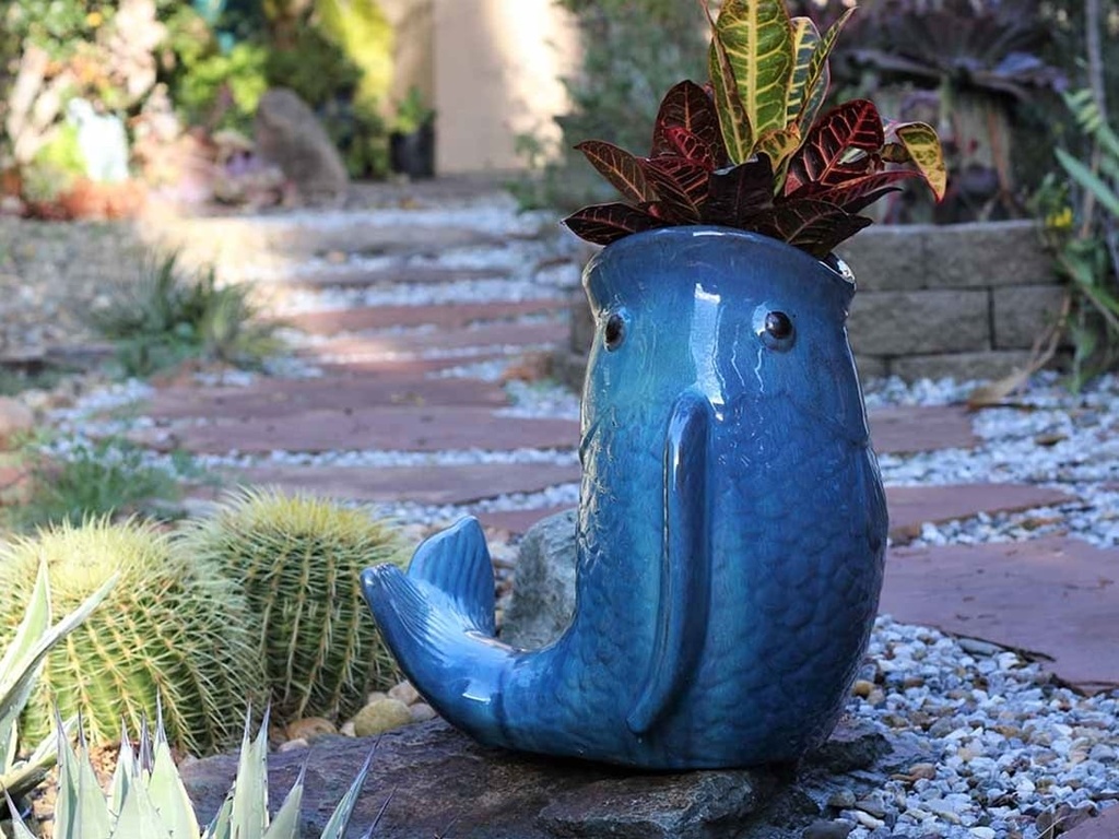 LARGE LEAPING CARP, FALLING AQUA 18"X17"X20"