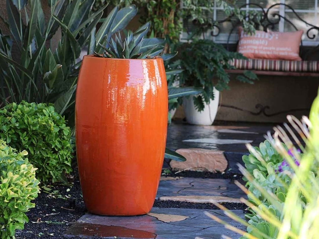 DRUM SHAPED PLANTER, ORANGE, 20.0" X 35.0"