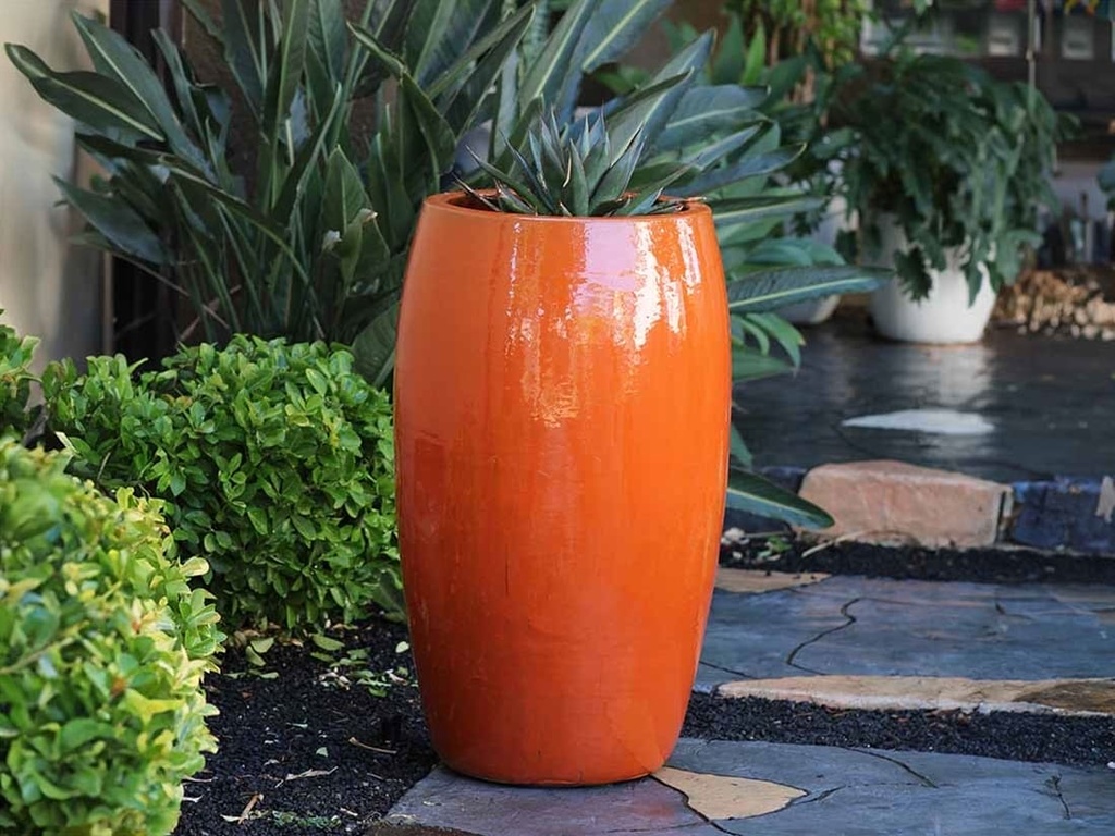DRUM SHAPED PLANTER, ORANGE, 20.0" X 35.0"