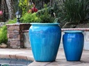 URN SMOOTH FINISHED, FALLING AQUA, SET OF 2 - 22.5" X 27.5", 14.0" X 22.0"