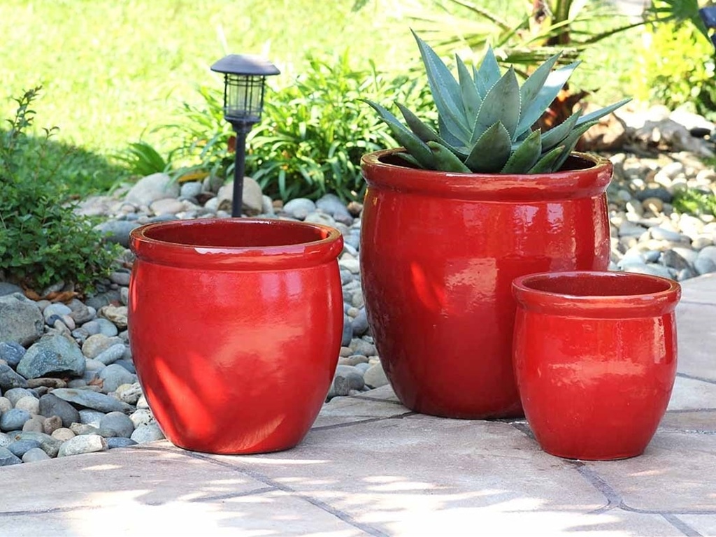 SMALL NO DECOR PLANTER, LAVISH RED, SET OF 3 - 19.0" X 19.0", 15.5" X 15.0", 12.0" X 12.0"
