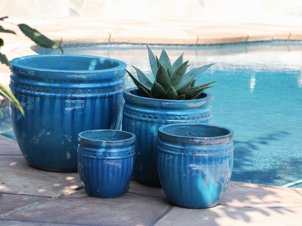 DECOR PLANTER, FALLING AQUA, SET OF 4 - 24.0" X 22.0", 19.0" X 19.0", 15.5" X 15.0", 12.0" X 12.0"