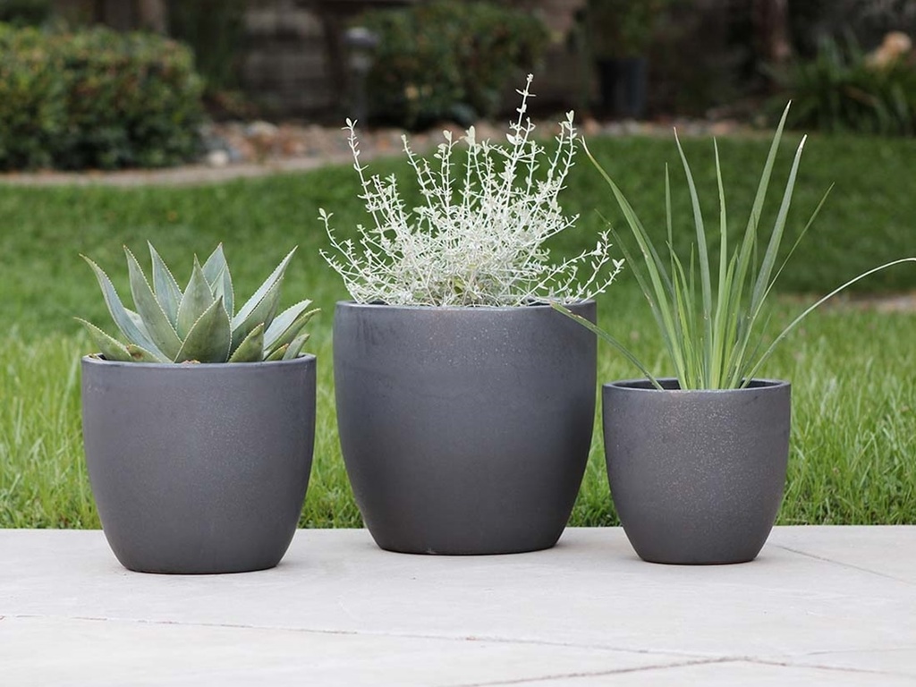 COCO POTS, MATTE BLACK, SET OF 3-19"X17", 15'X13", 12"X11"