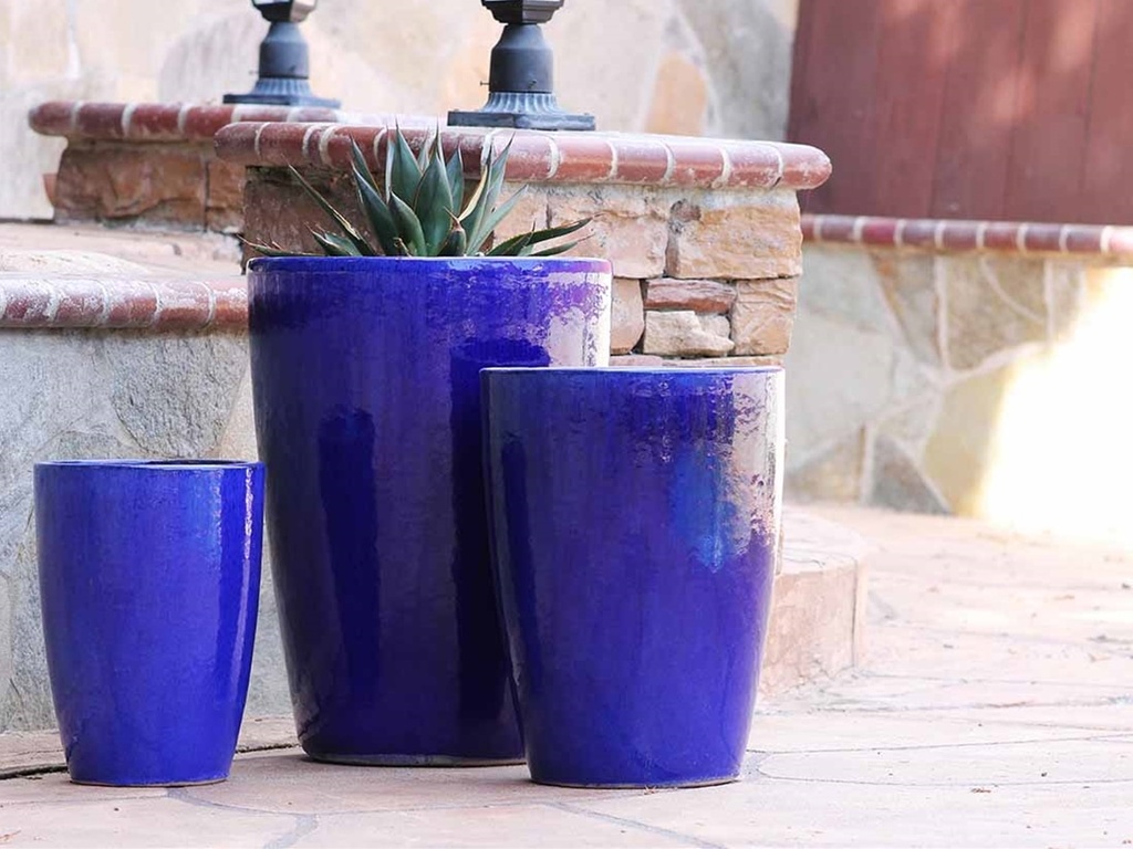SLIM ROUND PLANTER, FALLING BLUE, SET OF 3 - 16.0" X 24.0", 14.0" X 18.5", 11.0 X 15.0"