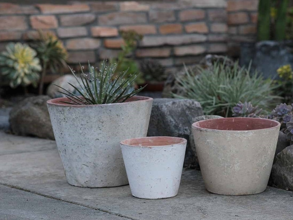 TUSCAN VILLAGE HAND THROWN PLANTER, HEIRLOOM WHITE, SET OF 3 - 12.5" X 10.5", 10.5" X 8.5", 8.0" X 6.5"
