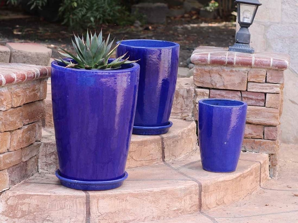 SLIM ROUND PLANTER, FALLING BLUE, SET OF 3 - 16.0" X 24.0", 14.0" X 18.5", 11.0 X 15.0"