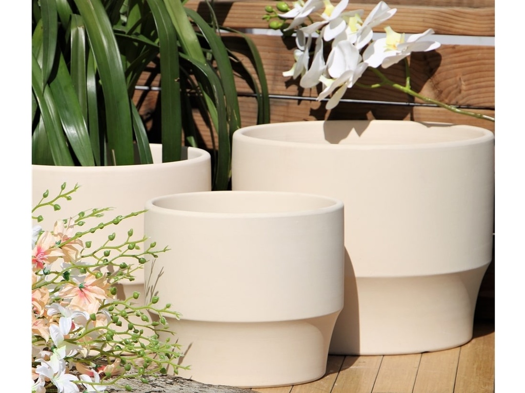 LARGE PLANET PLANTER, IVORY CLAY, SET OF 3- 14"X11", 12"X10", 10"X9"
