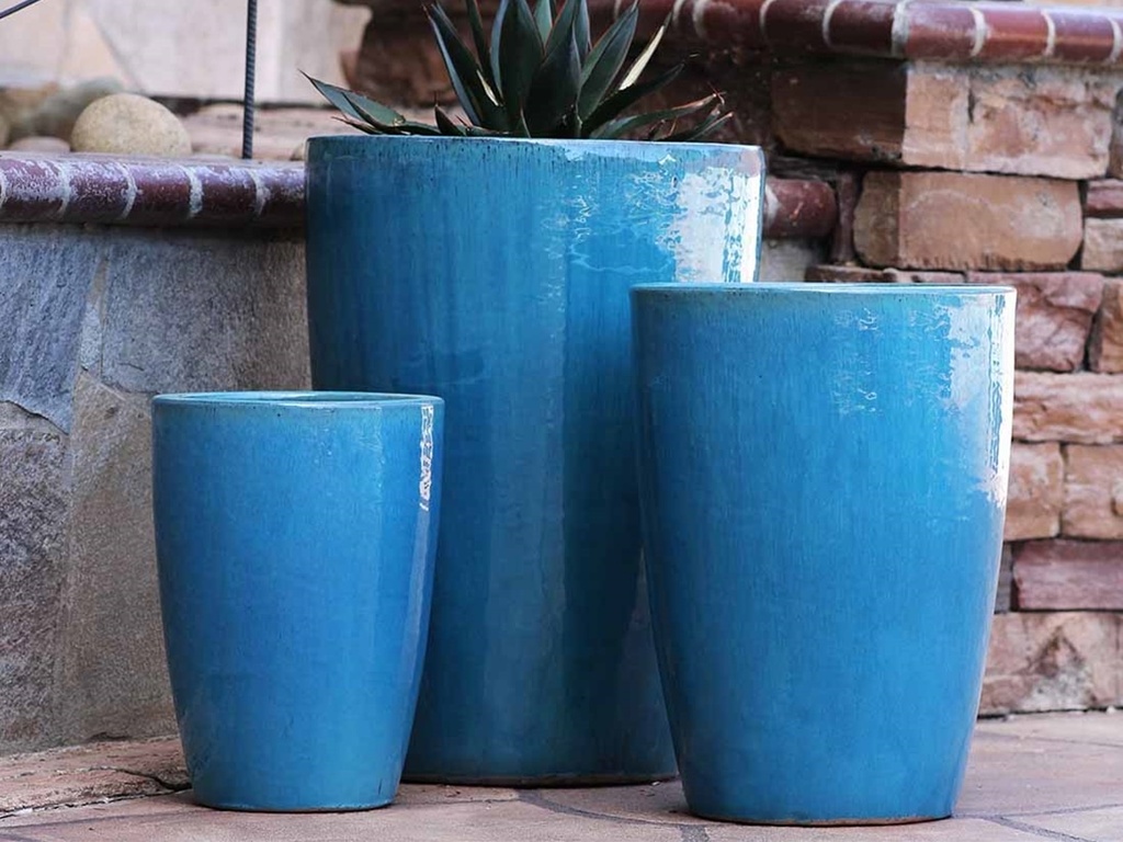 SLIM ROUND PLANTER, FALLING AQUA, SET OF 3 - 16.0" X 24.0", 14.0" X 18.5", 11.0 X 15.0"