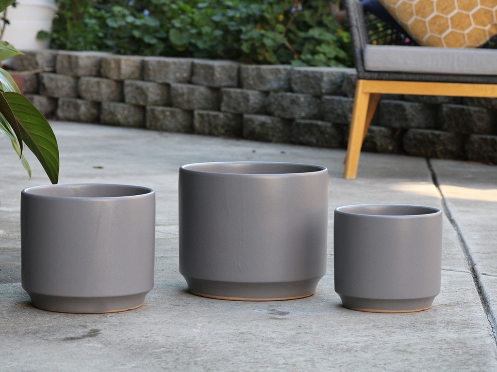 LARGE COMET PLANTER , HEATHER GREY, SET OF 3- 12"X10" 10"X8.5" 8"X8"
