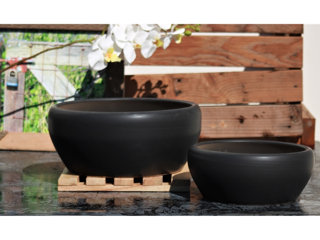 BONSAI BOWL PLANTER, STEEL BLACK, SET OF 3- 13.5"X6.0", 11.0"X4.5", 8.5"X3.5"
