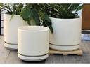 MID MODERN PLANTER WITH DETACHED SAUCER, CLOUD WHITE, 14.0"X12.0", 14.0"X2.5"