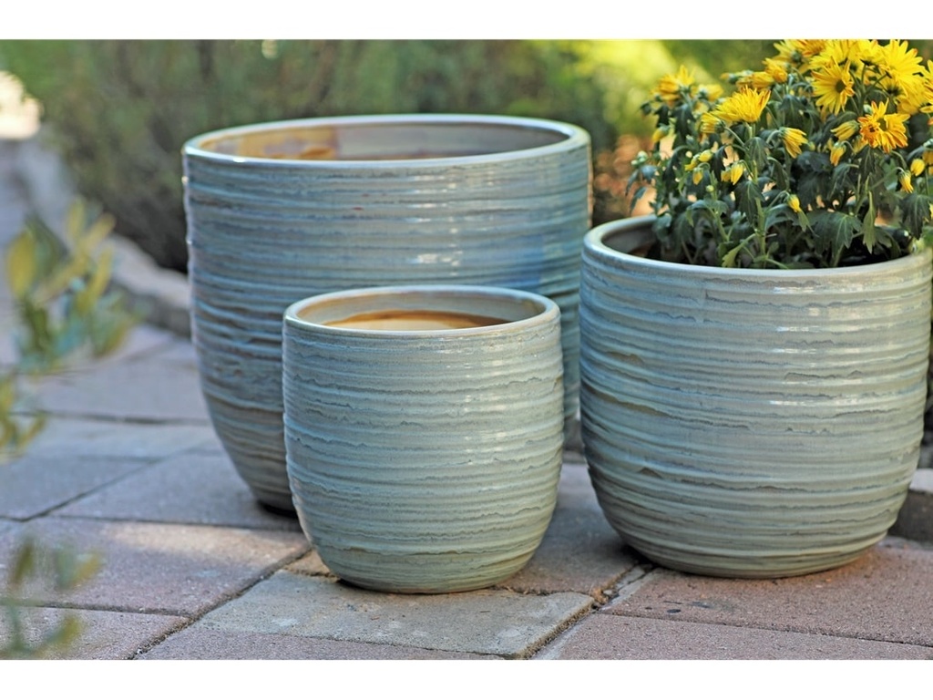 BERGONIA PLANTER, PASTEL GREEN, SET OF 3- 15"X13.5", 12"X12", 10"X9"