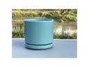MID MODERN PLANTER WITH DETACHED SAUCER, AQUA MARIN SATIN, 14.0"X12.0", 14.0"X2.5"
