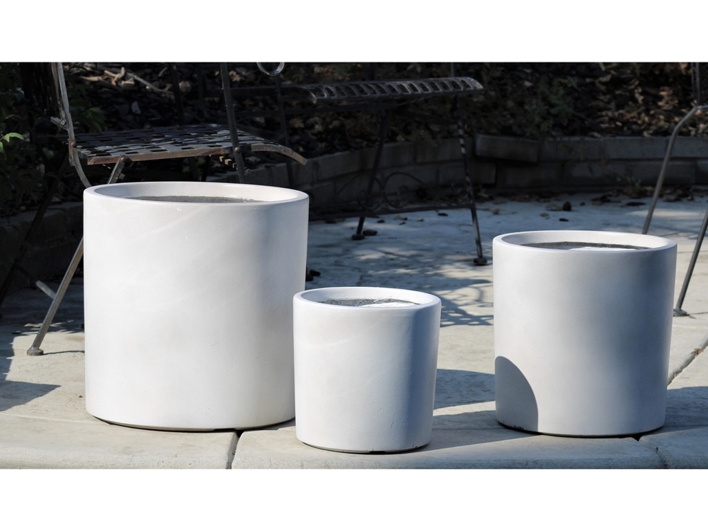 [FC-0118VWH-S3] FIBER STONE CYLINDRICAL PLANTERS, VANILLA WHITE, SET OF 3- 15.5"X15.5", 13.0"X13.0", 10.0"X10.0"