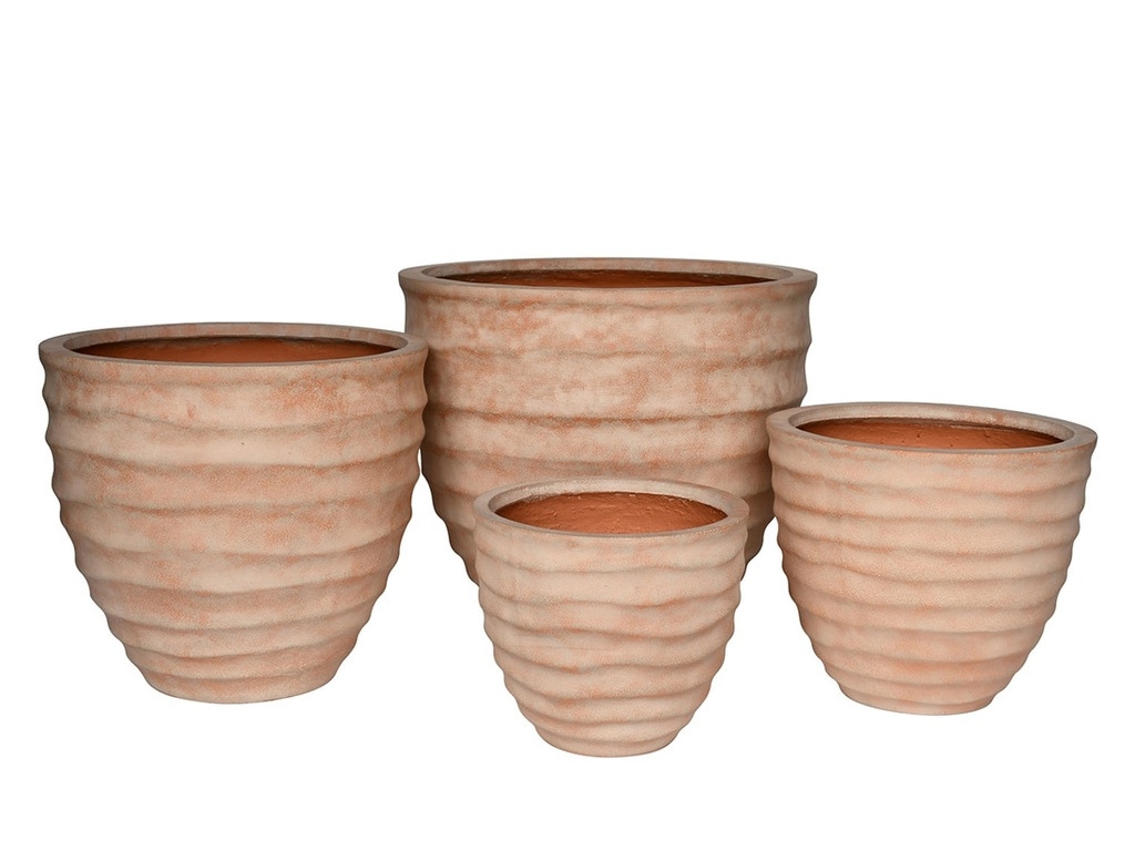 HORIZONTAL WAVE PLANTER, ITALIAN TERRA COTTA, SET OF 4- 23.5"X21.5", 19.5"X17.5", 16.5"X14.0", 13.0"X11.5"
