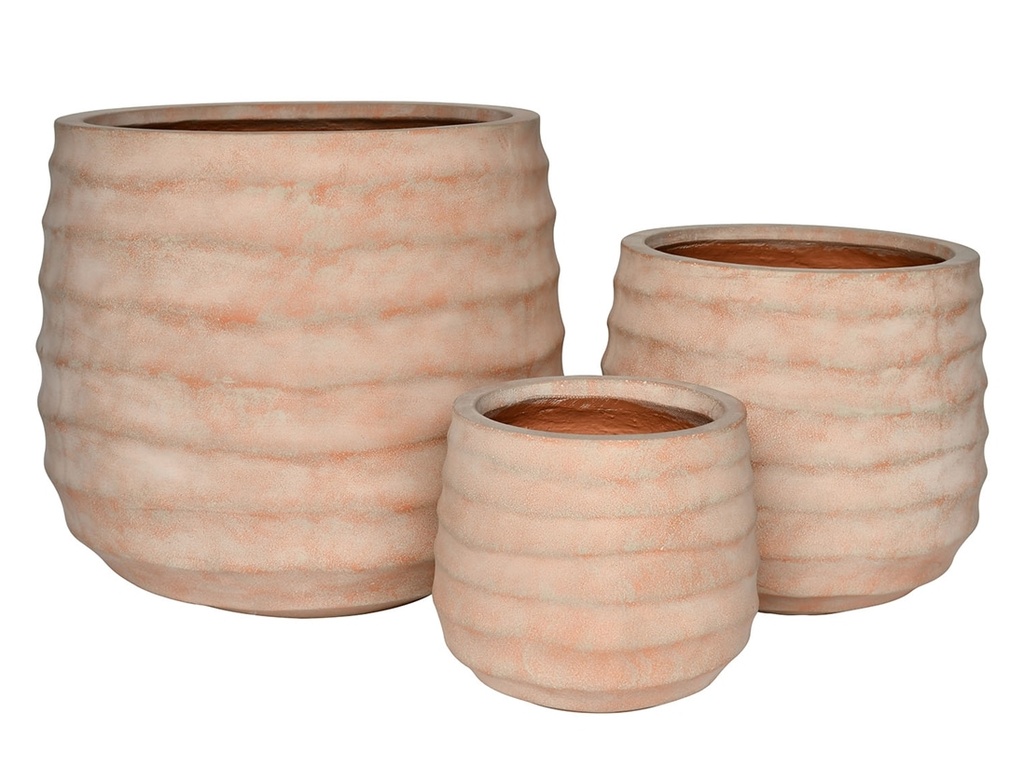 HORIZONTAL WAVE URN, ITALIAN TERRA COTTA,  SET OF 3- 21.5"X19.0", 15.5"X14.0", 11.5"X10.0"