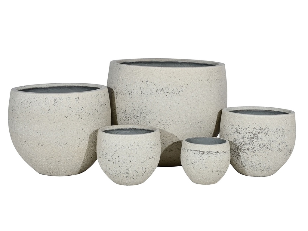 [FC-1104GST-S5] RUSTIC SPHERE PLANTER, GREY STONE, SET OF 5- 27.0"X22.5", 21.0"X17.5", 15.5"X13.5", 12.5"X10.5", 10.0"X8.5"