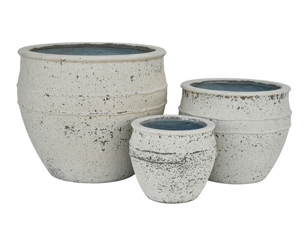 BASIN PLANTERS, IVORY NATURAL STONE, SET OF 3- 21.0"X17.5", 16.0"X13.0", 11.0"X9.5"