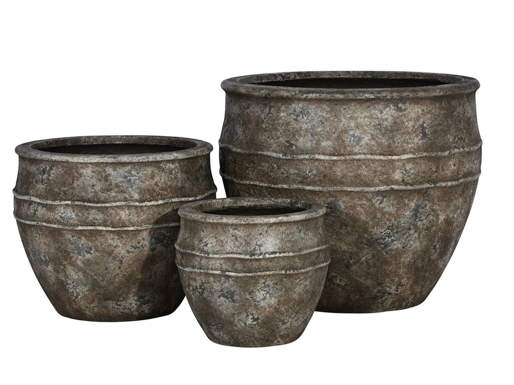 BASIN PLANTERS, PATINA BROWN, SET OF 3- 21.0"X17.5", 16.0"X13.0", 11.0"X9.5"