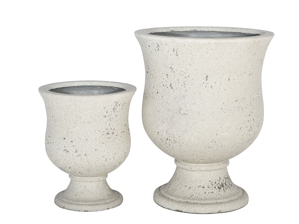 STONE URN PLANTER, IVORY NATURAL STONE, SET OF 2- 21.5"X27.0", 15.0"X18.0"