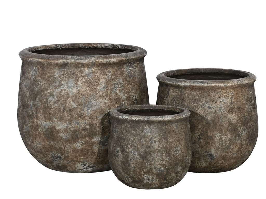 TITAN PLANTER, PATINA BROWN, SET OF 3- 21.5"X19.0", 16.5"X15.0", 12.5"X11.0"
